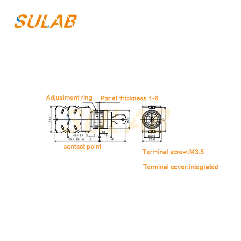 IDEC ASW0335 Key-Operated Selector Switch with Spring-Return 22 mm Mounting Holes and IP65 Front Protection for Elevators